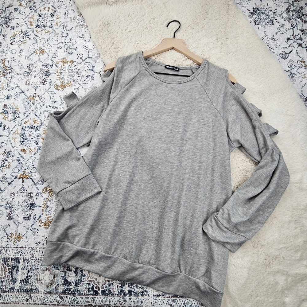 Heimish Long Sleeve Gray Ladder Cutout Sweater Pullover XL